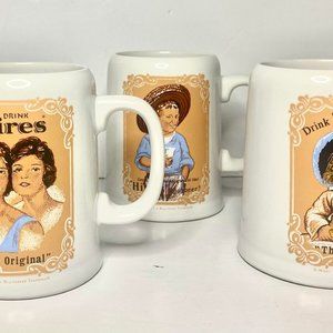 Set of 4 Drink Hires Root Beer "The Original" White Ceramic Stein Soda Mug Cups
